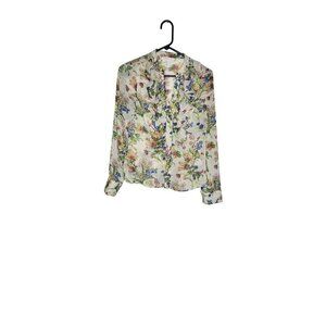 H&M Floral Print Blouse Pink Green & Yellow Size 2